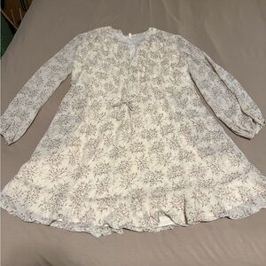 Cream Floral Print Long Sleeve Mini Dress size M